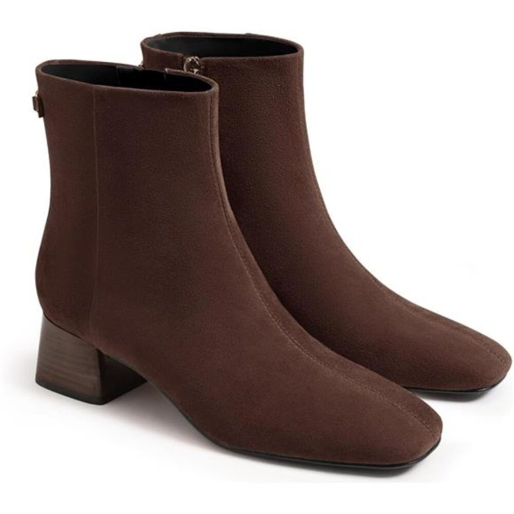 Women's Ankle Boots Chunky Low Heel Square Toe Booties Side Zipper Winter Shoes